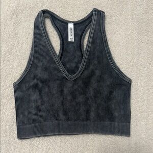 Zenana Outfitters Charcoal Ribbed V-Neck Crop Top